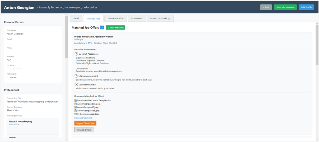 Recruitment CRM Software Review 6 candidate profile