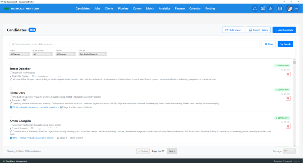 Recruitment CRM Software Review 3 candidates list